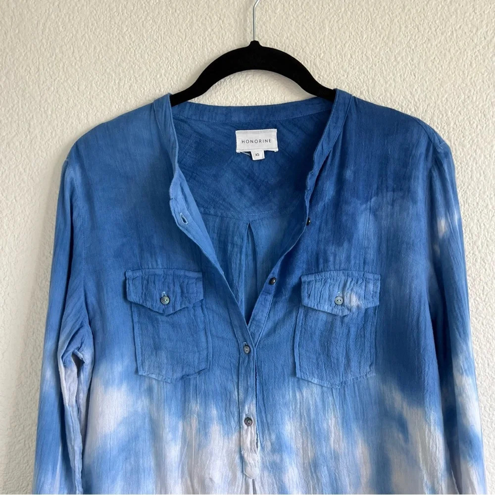 Honorine‎ Tie-Dye Print V-Neck Blouse Blue - Picture 2 of 10
